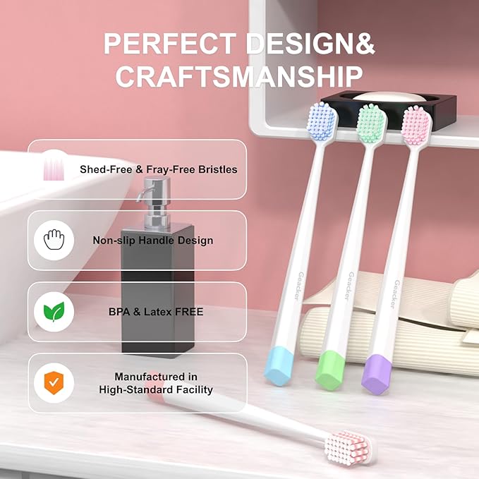 Medium Toothbrushes for Adults with Wide Head and Spiral Bristles, Whitening Toothbrush with Tongue & Cheek Cleaner, Travel Toothbrush with Cover and Canister Packaging, Multi-Color, 6 Count