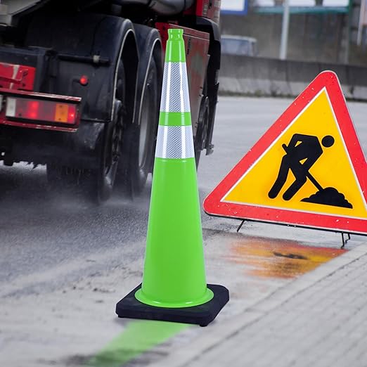 OrangeStar 36" Traffic Cones 8-Pack, Green Safety Cones with Reflective Collars, Heavy Weighted Base for Construction, Parking Lot, Road Work, Flexible PVC, Indoor & Outdoor Use-StrideForce Fitness