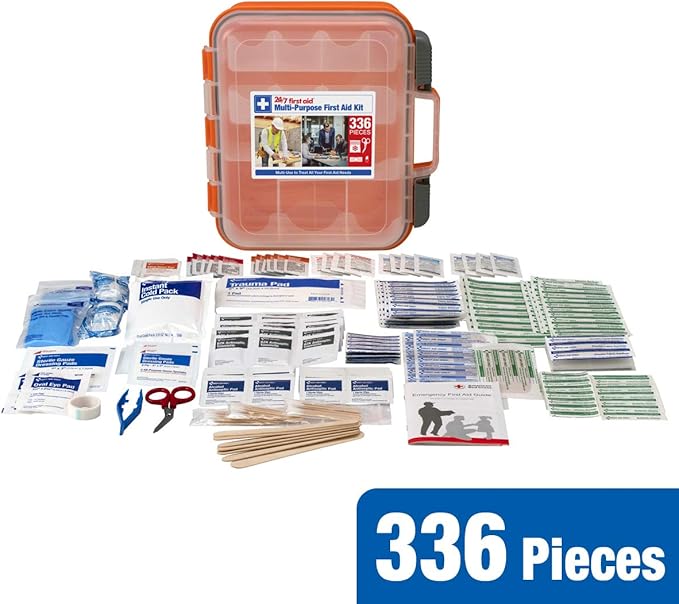 24/7 First Aid OSHA Compliant First aid Kit, All-Purpose 100-Person Emergency First Aid Kit for Business, Home, and Car in Plastic Case with Easy-Slide Latches, 336 Pieces-StrideForce Fitness
