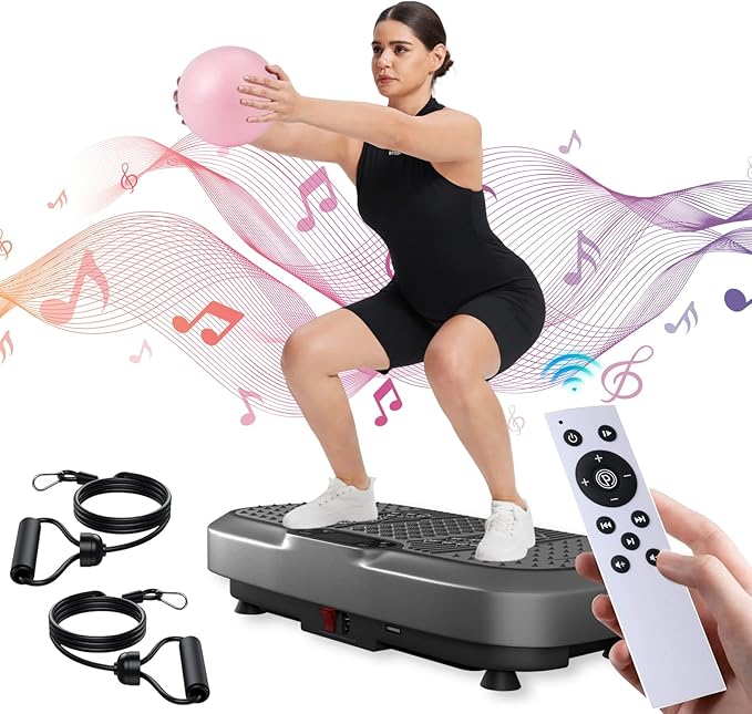 UCIN Vibration Plate Exercise Machine, Vibration Plate for Lymphatic Drainage, 330 Lbs Capacity Vibrating Plate for Weight Loss Home Fitness with Resistance Bands/Pilates Ball-StrideForce Fitness