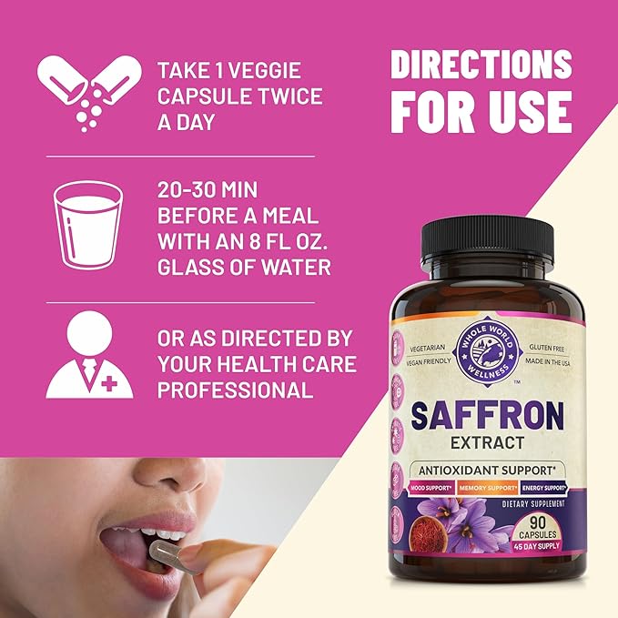 100% Pure Saffron Extract - Supports Weight and Appetite Health, Mood, Focus, Memory, Digestion, Eye, Skin and Brain Health. NSF Certified Saffron Supplements for Women and Men, 45-Day Supply.-StrideForce Fitness