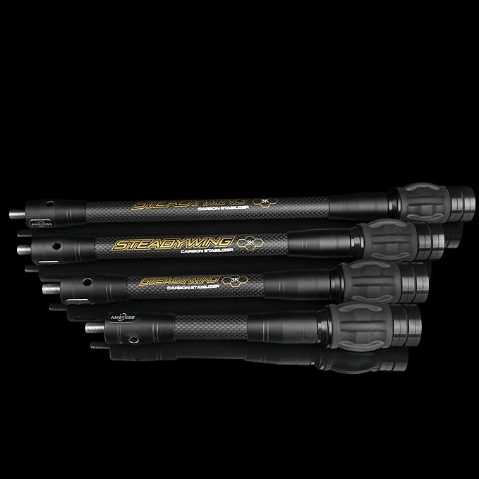 AMEYXGS Archery Bow Stabilizer for Compound Bow, 3K Carbon Fiber 6", 8", 10", 12" 15" Rods, Damping System, Weights Kit, Single Side V-Bar Mount,Quick Disconnect-StrideForce Fitness