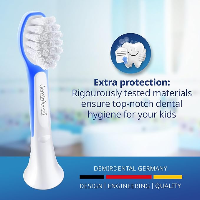 demirdental Kids Mini Toothbrush Heads Compatible with Philips Sonicare Compact Kids Toothbrush Heads - Replacement Heads Sensitive - Brush Heads from Ages 3 to 6 - Dark Blue - Replaces HX6038-8 Pack