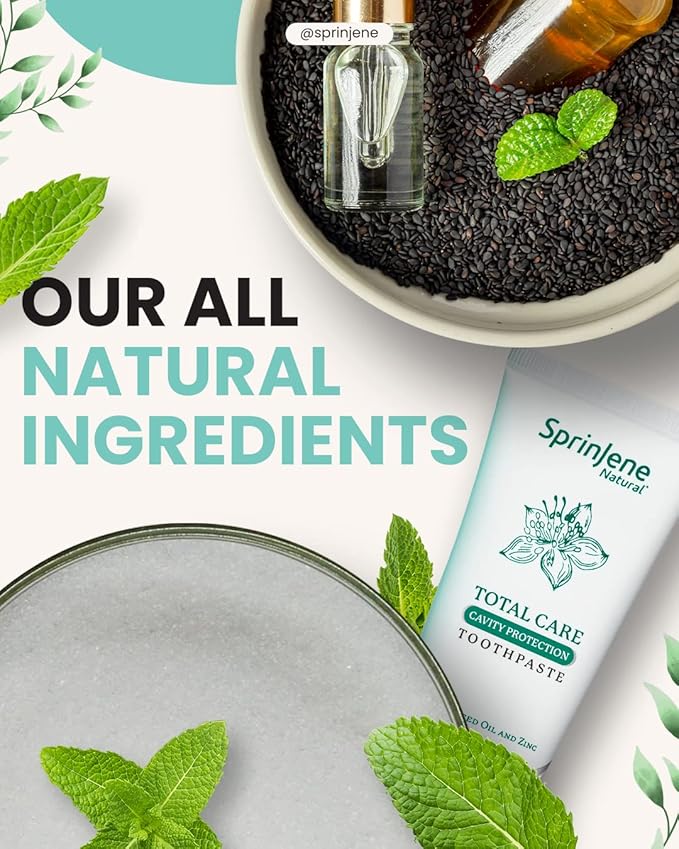 SprinJene Natural Total Care Toothpaste – Fluoride Toothpaste for Cavity Protection & Gum Health – Natural Formula with Patented Black Seed Oil & Zinc – Made in The USA (4 Pack)