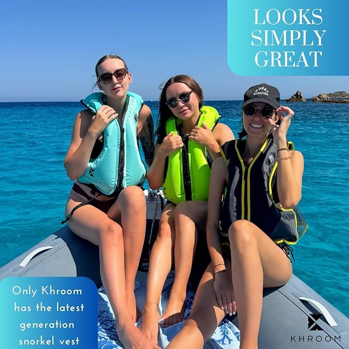 Khroom Inflatable Snorkel Vest for Adults and Teenagers | 60"-75" Height | 90-220 lbs | V2 2025 Model | Buoyancy Jacket for Snorkeling and SUP - Snorkel Vest, Buoyancy Aid-StrideForce Fitness