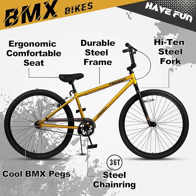 20 24 26 Inch BMX Race Bike Trident Bicycles Beginner-Level to Advanced Riders with 2 Pegs, Multiple Colors-StrideForce Fitness