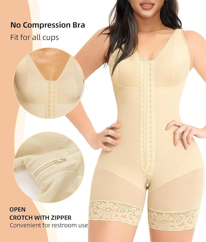 YIANNA Fajas Colombianas Shapewear for Women Tummy Control Post Surgery Full Body Shaper Butt Lifter with Zipper Crotch-StrideForce Fitness