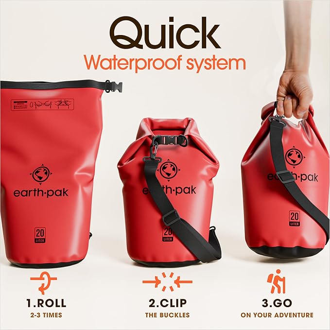 Earth Pak Waterproof Dry Bag - Roll Top Waterproof Backpack Sack Keeps Gear Dry for Kayak with Waterproof Phone Case-StrideForce Fitness