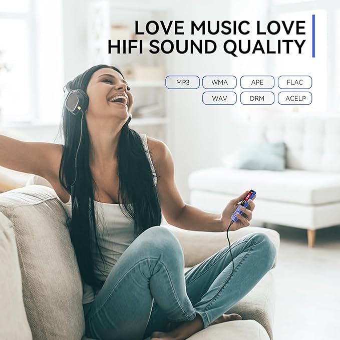 AGPTEK A02 MP3 Player with Bluetooth 5.3, 1.8 inch Screen Portable Music Player with Speaker, FM Radio, Voice Recorder, Supports Expanded Up to 128GB(Blue, 32GB)-StrideForce Fitness