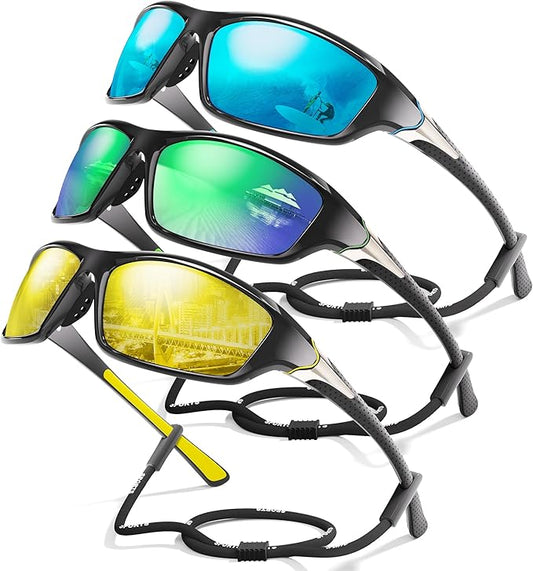 3 Pack Polarized Sports Sunglasses for Men, Mens Sunglasses Wrap Around UV400 Protection for Cycling Fishing Driving-StrideForce Fitness