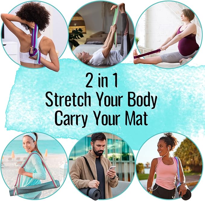 TECEUM Yoga Strap & Mat Strap – 2 IN 1 – Cotton – 6 ft 8 ft 10 ft (30+ colors) – Adjustable Non-Slip Belt for Yoga, Pilates, Stretching, Physical Therapy, Fitness & Home Workout – For Carrying Mats-StrideForce Fitness