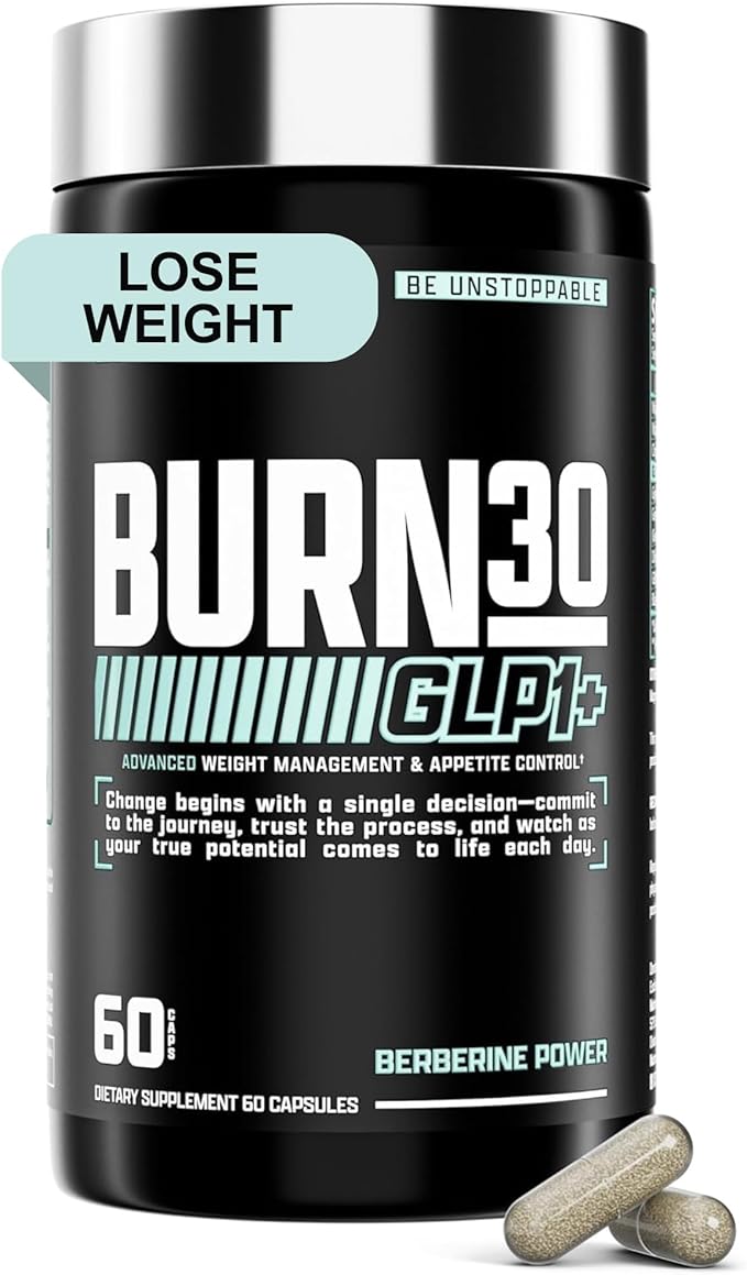 Nutrex Research BURN30 GLP1+ Super Berberine Chromium Picolinate Weight Management Support | Advanced Appetite Control & Metabolism Support with Clinically Studied Ingredients | Stimulant Free-StrideForce Fitness