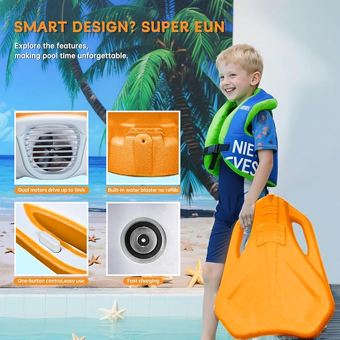 Electric Swimming Kickboard for Kids,Motorized Swim Board with Water Gun, Motorized Swim Training for Children Adults, 60N Thrust, 198 lbs Buoyancy, 25V Rechargeable Battery-StrideForce Fitness