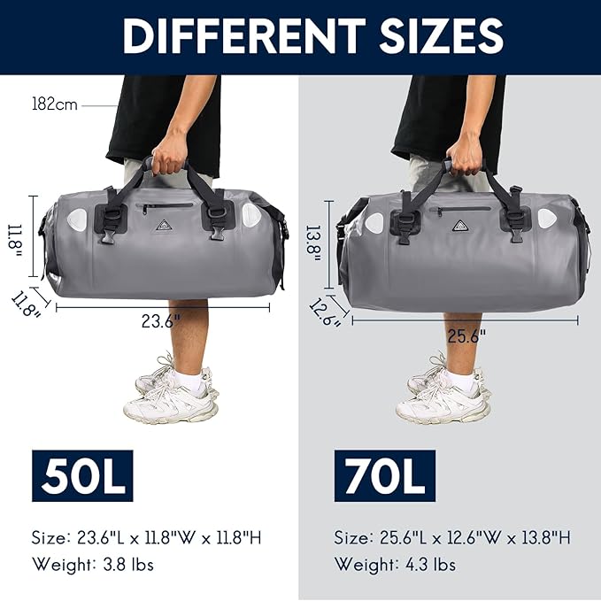 Haimont Waterproof Duffel Bag Roll-top Dry Duffel Bag with Quick-fixed Straps for Motorcycling, Rafting, Boating, SUP, Kayaking, Travel, 50L/70L-StrideForce Fitness