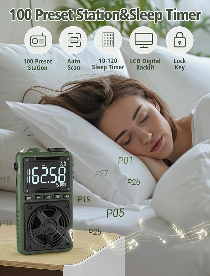 Bluetooth AM FM Shortwave Radio with NOAA Weather Alert,1250mAh Rechargeable Portable Pocket Radio with Best Reception,5W Big Speaker, Digital Tuner and Earphone,Support SD Card and USB MP3 Player-StrideForce Fitness