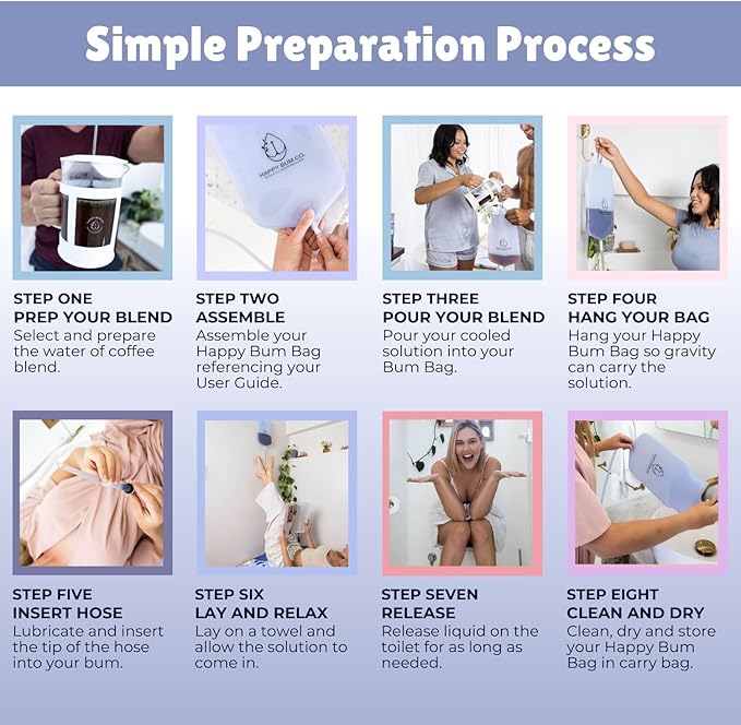 Happy Bum Bag Enema Kit | 6.5ft Silicone Hose, 2L Non-Toxic Silicone Enema Bag with 3 Replacement Tips | Reusable Coffee Enema Kit Suitable for Water & Coffee Enemas for Colon Cleanse for Women & Men-StrideForce Fitness