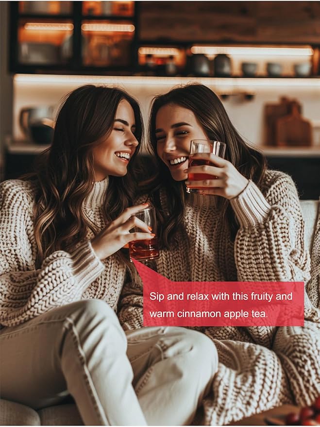 TeeLux Cinnamon Apple Tea Bags, 2.8g/bag, Cinnamon with Hibiscus Herbal Tea, Sweet & Tart & Slightly Spicy, Caffeine Free, 60 Count