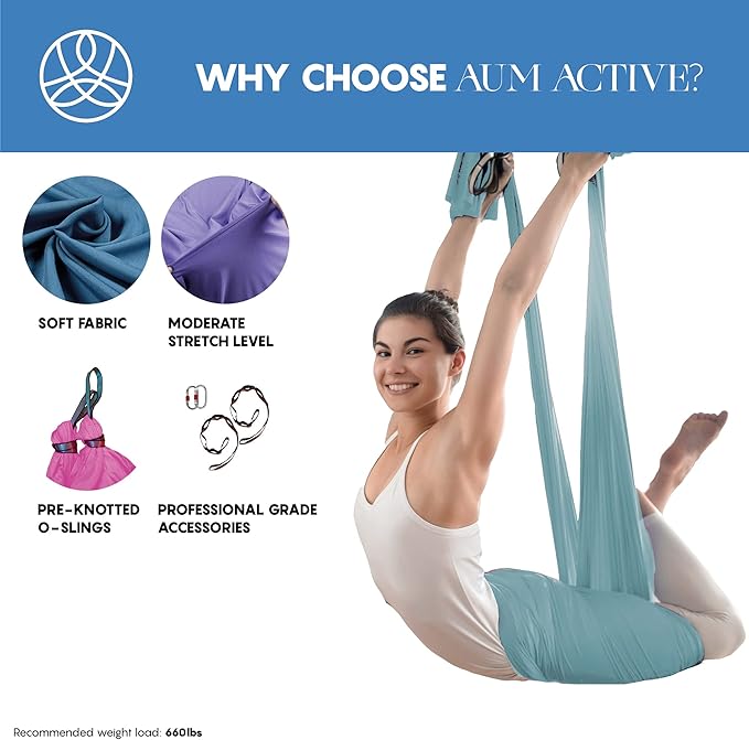 Aerial Silk Yoga Hammock & Swing for Home, Inversion Exercises, Starter Kit for All Levels - Durable with Extension Straps, Carabiners, and Pose Guide-StrideForce Fitness