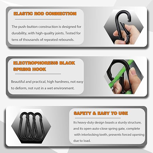 100PCS Black Carabiner Clip, M5 2Inch Spring Snap Hook Quick Link Small Carabiner Clips, 3/16'' Spring Carabiner Link Buckle for Fishing Camping Hammock Dog Leashes-220LBS Holding Capacity-StrideForce Fitness