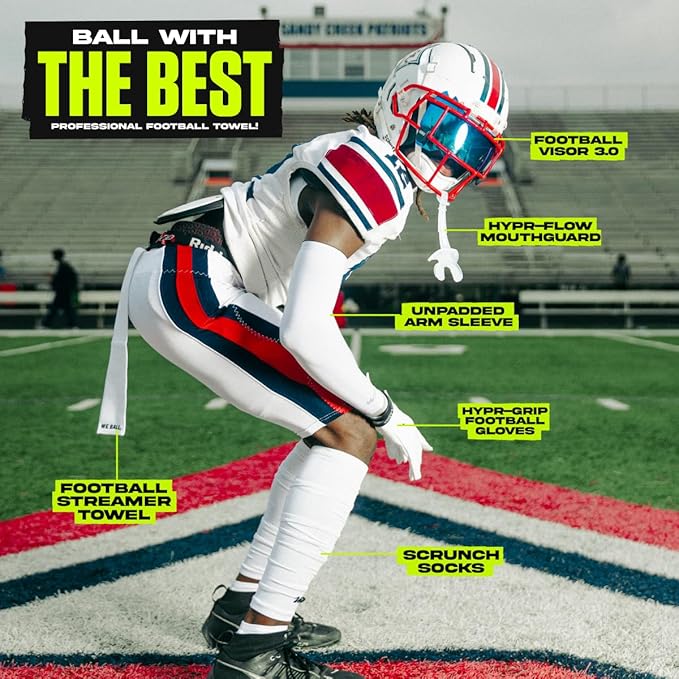 Streamer Football Towel, Sports Towel with Hook and Loop Fastener to Clean Football Visor and Gloves (Navy, Adult)-StrideForce Fitness