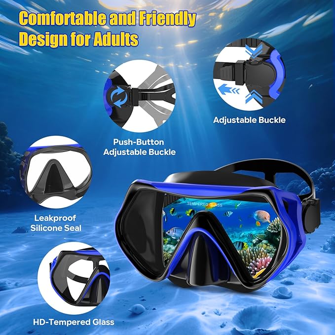 Snorkeling Gear, Dry Snorkel Set180° Panoramic Wide View,Anti-Fog Scuba Diving Mask, Professional Snorkeling Gear for Free Breathing, Swimming, Diving-StrideForce Fitness