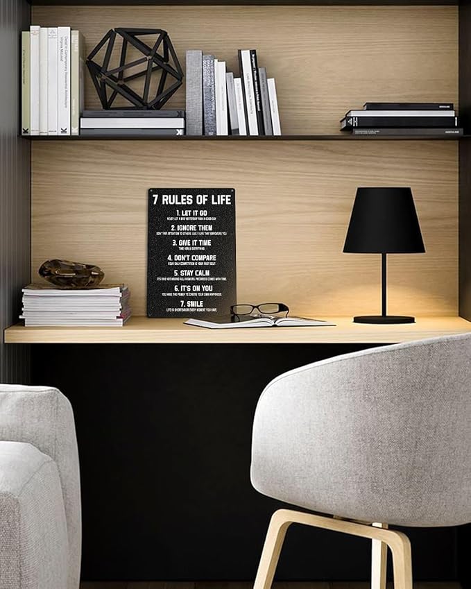 ALKB Inspirational Metal Sign for Teen Bedroom Decor - Motivational Wall Decor for Bedroom Office Girls, Boys, Teenager - 7 Rules of Life 8x12 Inch-StrideForce Fitness