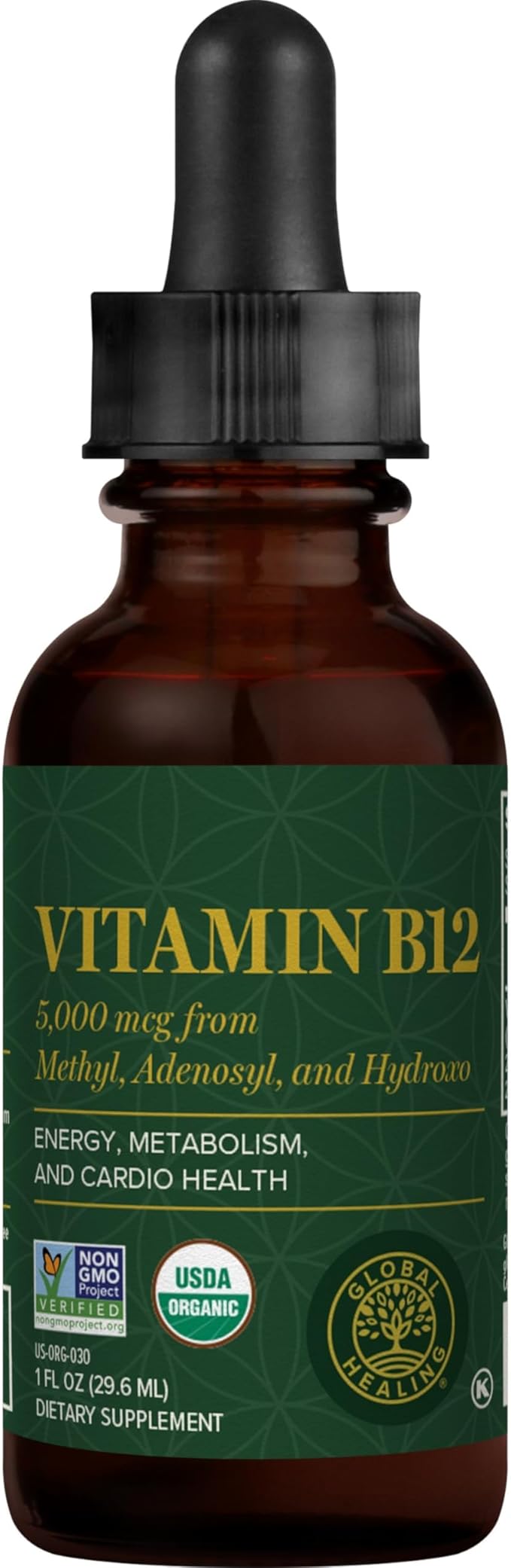 Global Healing Center - Vitamin B12 Sublingual 5000 MCG Organic Liquid Supplement, Methylcobalamin, Adenosylcobalamin, Hydroxo Long-Lasting Energy and Healthy Metabolism - Vegan B12 Vitamins (1 Oz)-StrideForce Fitness