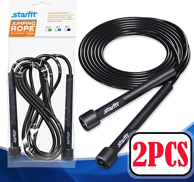 STARFIT Lightweight Jump Rope for Fitness and Exercise, Adjustable Jump Ropes with Plastic Handles, Cardio and Endurance Training, Jumping Rope for Workout-StrideForce Fitness