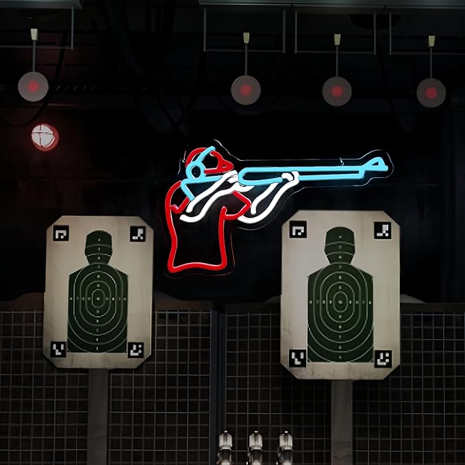 Man Shooting Neon Sign Nerf Sniper Rifle Light Up Sign Shooter Gifts Gun Player Light Sign Dimmable LED Sign for Gun Club Decor Man Cave Game Room 15.2"×9"-StrideForce Fitness