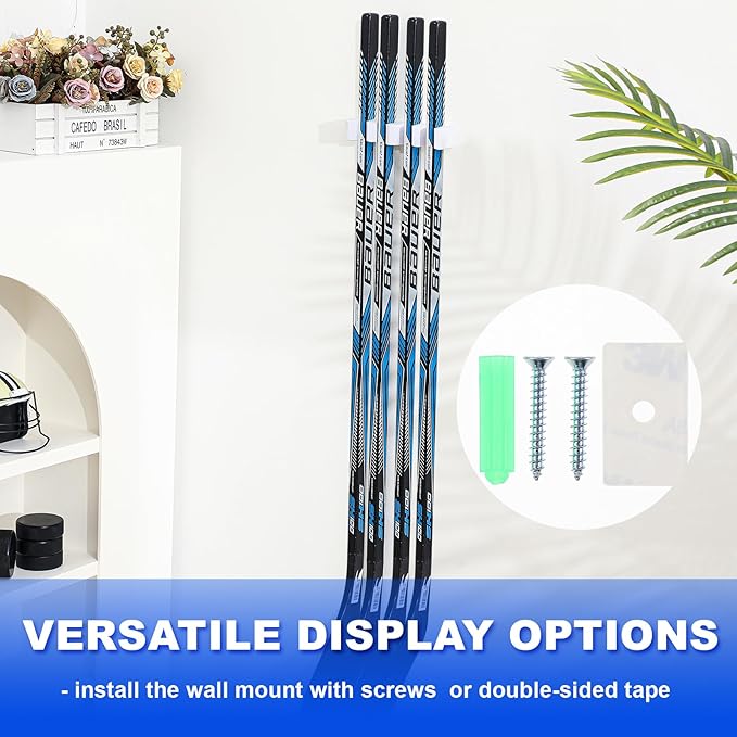 Yousoontic Hockey Stick Holder Wall Mount, 1-6 Stick Capacity, Ice and Field Hockey Organizer (Decor & Storage 2-in-1) for Home Garage Room Office Sports Decoration-StrideForce Fitness