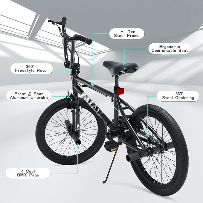 67i Boys BMX Bike 18/20 Inch Ages 8-12 Kids Bicycle with Front Rear U Brake Adjustable Seat Iron Fork 2.09" Wide Tires-StrideForce Fitness