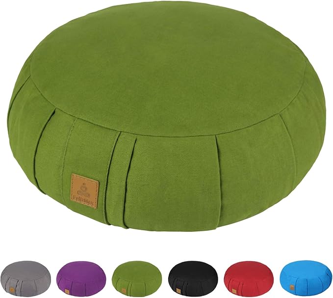 Round Zafu Meditation Cushion, D=15" H=5.5" Zabuton Meditation Pillow, Yoga Bolster/Pillow, Floor seat, Zippered Organic Cotton Cover, Natural Buckwheat, Kneeling Pillow-StrideForce Fitness