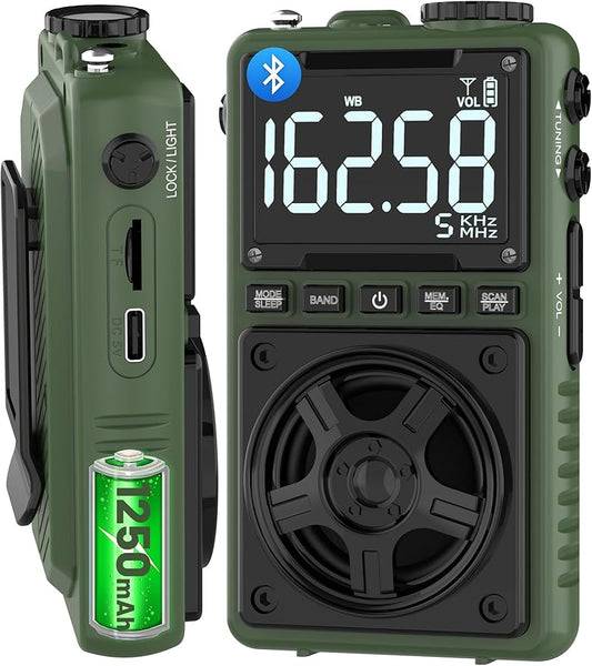 Bluetooth AM FM Shortwave Radio with NOAA Weather Alert,1250mAh Rechargeable Portable Pocket Radio with Best Reception,5W Big Speaker, Digital Tuner and Earphone,Support SD Card and USB MP3 Player-StrideForce Fitness