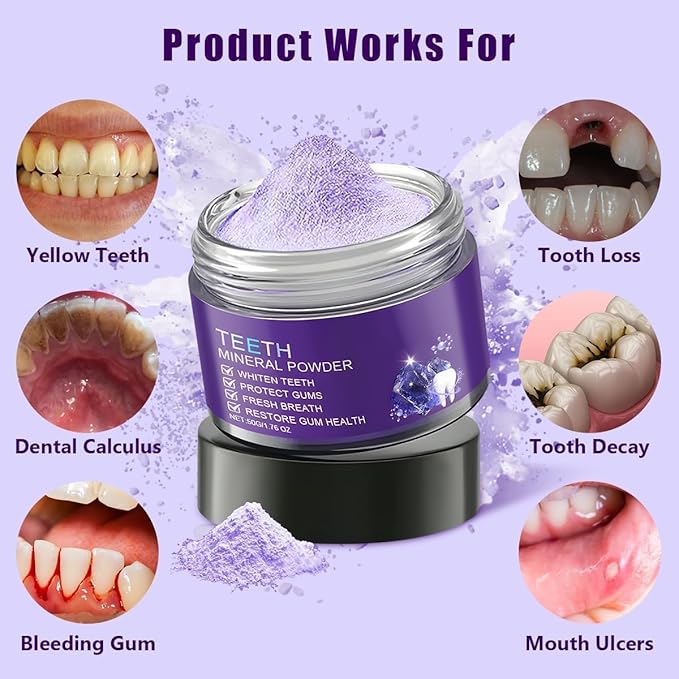 2PCS Purple Teeth Restoration Mineral Powder, Mineral Tooth Powder, Dental Restoration Mine RAL Po wder, in Strengthening Teeth and Gums, Protect Gums and Freshen Breath 2pcs