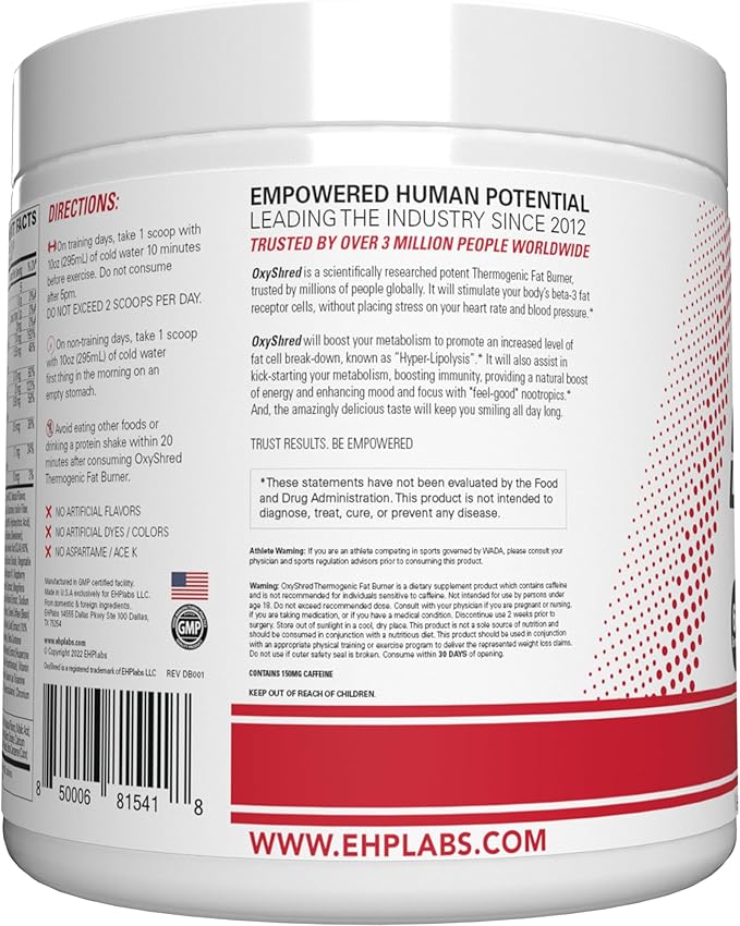 EHP Labs OxyShred Pre Workout Powder - Preworkout Powder with L Glutamine & Acetyl L Carnitine, Energy Boost Drink - Raspberry Refresh, 60 Servings-StrideForce Fitness