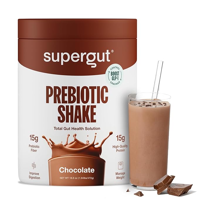 Supergut GLP-1 Boosting Prebiotic Shakes, Chocolate – Gut Healthy Meal Replacement with 15g Fiber, 15g Protein & 5g Net Carbs - Keto Friendly - 8 Servings-StrideForce Fitness