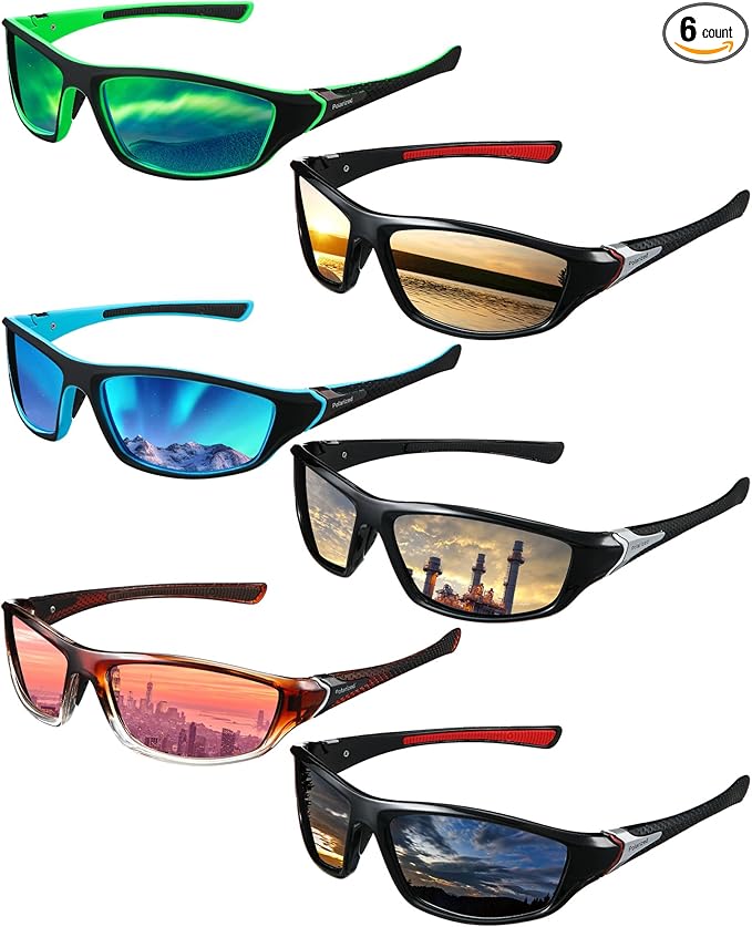 Frienda 6 Pack Polarized Sport Sunglasses for Men Multipack Fit over Glasses Pack Lot Set Men's Sport Fishing Eyeglasses-StrideForce Fitness