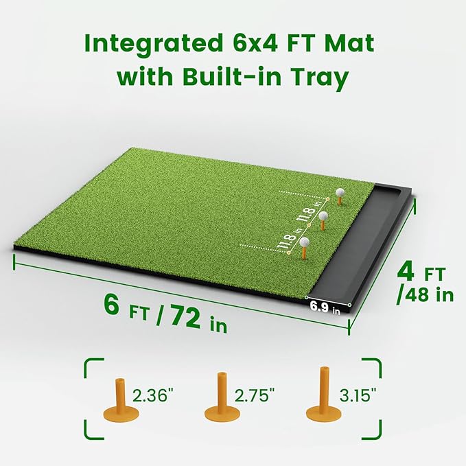 Golf Hitting Mat with Ball Tray, 5x4 & 6x4 ft, 26mm/31mm Thick, Standard & Alignment Line Options, Premium Golf Practice Mat for Indoor Outdoor Swing & Chipping-StrideForce Fitness