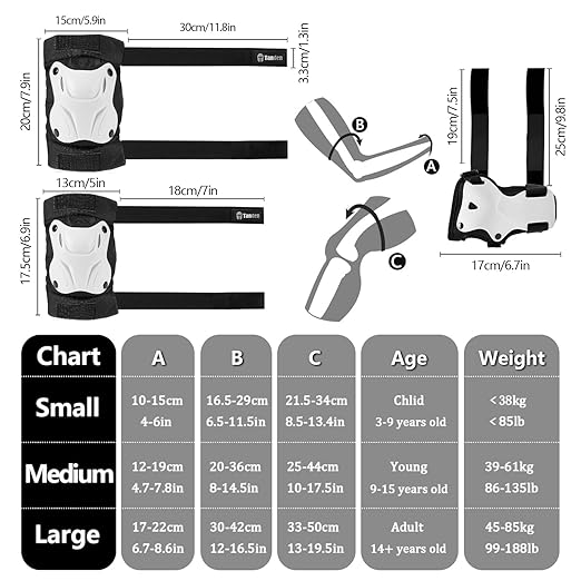 Skating Protective Gear Adult Knee and Elbow Pads Wrist Guards for Roller Skating Skateboarding, Skate Pads Adult Knee Pads for Men Women White-StrideForce Fitness