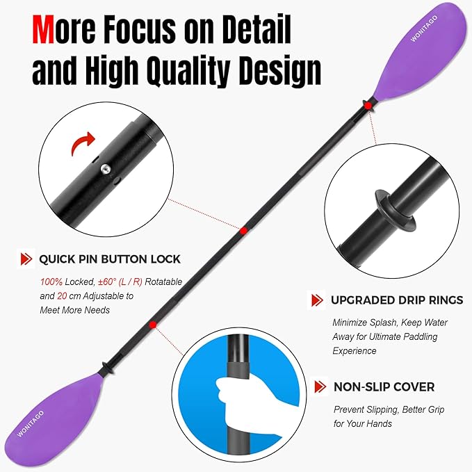 Kayak Paddles with Alloy Shaft and PP Blade, Floating Kayaking Oars, Adjustable 230-250 cm/90-98 Inches, 210-230 cm/82-90 Inches-StrideForce Fitness