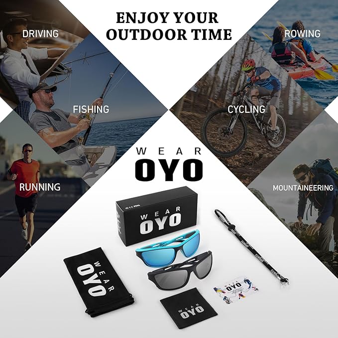 Polarized Sports Sunglasses for Men Women,Fishing Driving Rectangular Goggles UV400 Protection-StrideForce Fitness