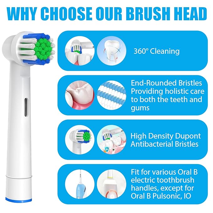 Replacement Toothbrush Heads Compatible with Oral-B Braun, 4 Pcs Professional Electric Toothbrush Heads Brush Heads for Oral B Replacement Heads Refill Pro 500/1000/1500/3000/3757/5000/7000/7500/8000