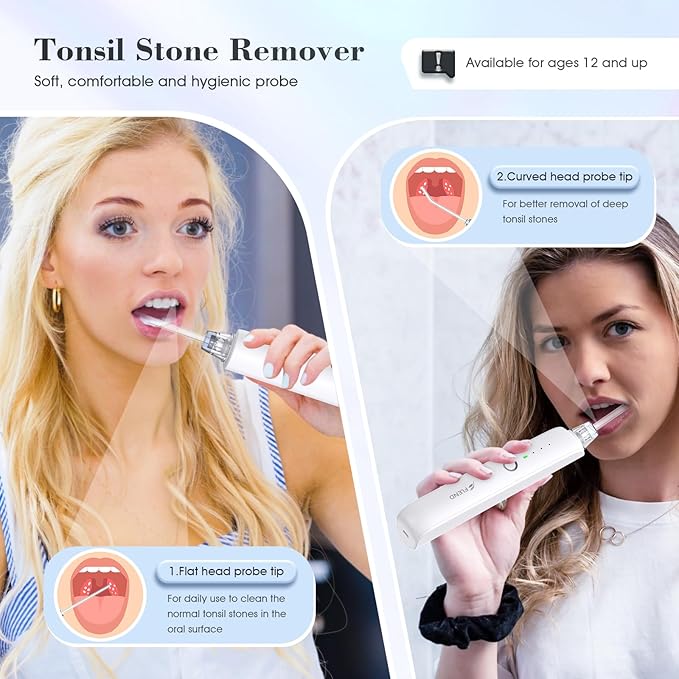 Electronic Tonsil Stone Remover Vacuum, 5X Magnifying Mirror, 3 Modes, LED Light Mouthwash, Bad Breath Water Flosser