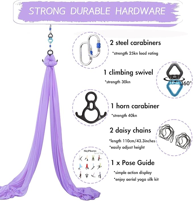 Aerial Silks Yoga Swing Set - 9/11 Yards Aerial Yoga Hammock Kit Anti-Gravity Flying for Fitness, Low/Non Stretch Nylon Tricot Fabric Hardware Included for Dance-StrideForce Fitness