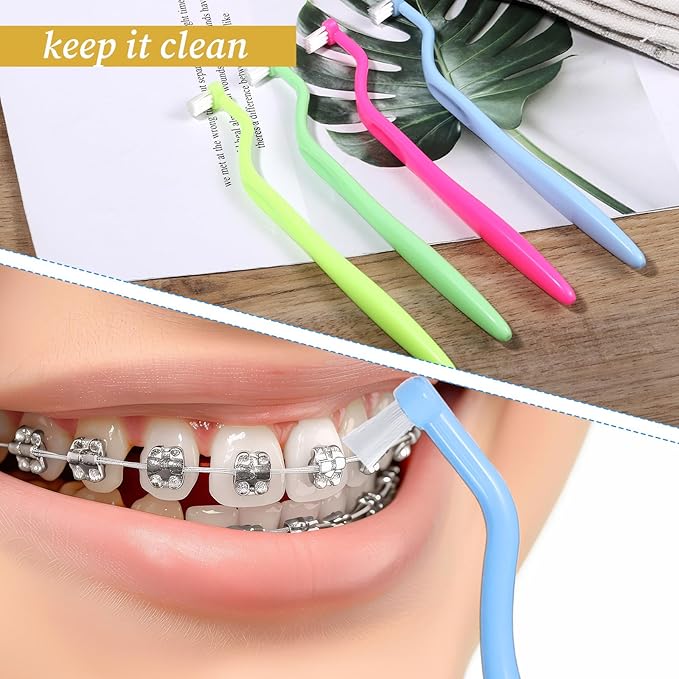 4 PCS Orthodontic Toothbrush, End Tuft Toothbrush Mini Compact Interspace Brush Single Tufted Brush Tiny Small Head Orthodontic Toothbrushes for Braces Dental Implants and Teeth Detail Cleaning
