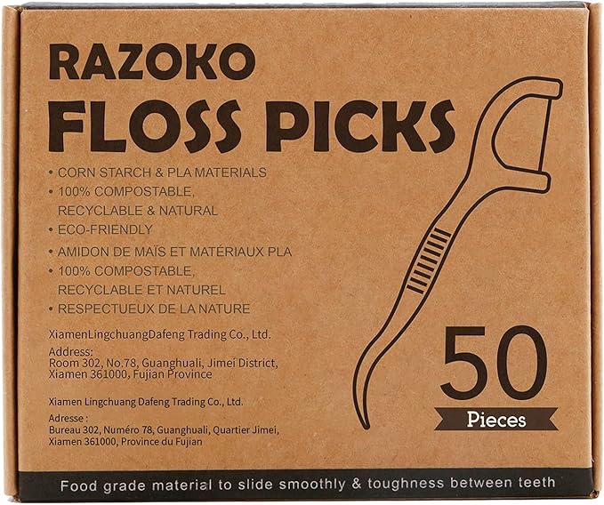 Natural Dental Floss Picks High Toughness Charcoal Toothpicks Sticks-Vegan,Eco-Friendly Sustainable Flossers for Teeth Cleaning (200 Count)