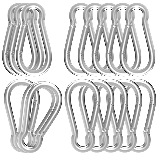 24PCS M8 Spring Snap Hook Carabiner, Heavy Duty Galvanized Steel 3Inch Carabiner Clip, 550LBS Holding Capacity Spring Clips for Hammock Swing Outdoor Travel-StrideForce Fitness