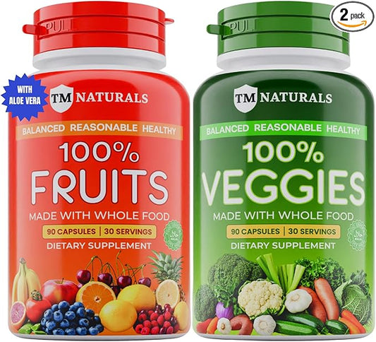 Fruit and Veggies Supplement Vitamins for Men and Women - Super Fruits and Veggies Capsules to Support Balanced Nutrition and Energy Levels - Whole Natural Super Foods 90 Count (Pack of 2)-StrideForce Fitness
