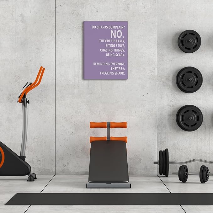 Rusenbao Gym Motivational Workout Wall Art, Home Gym Decor, Inspirational Workout Room Decor, Do Sharks Complain About Monday, Canvas Wall Art for Exercise Fitness Room Office, 11x14 inch(Purple)-StrideForce Fitness