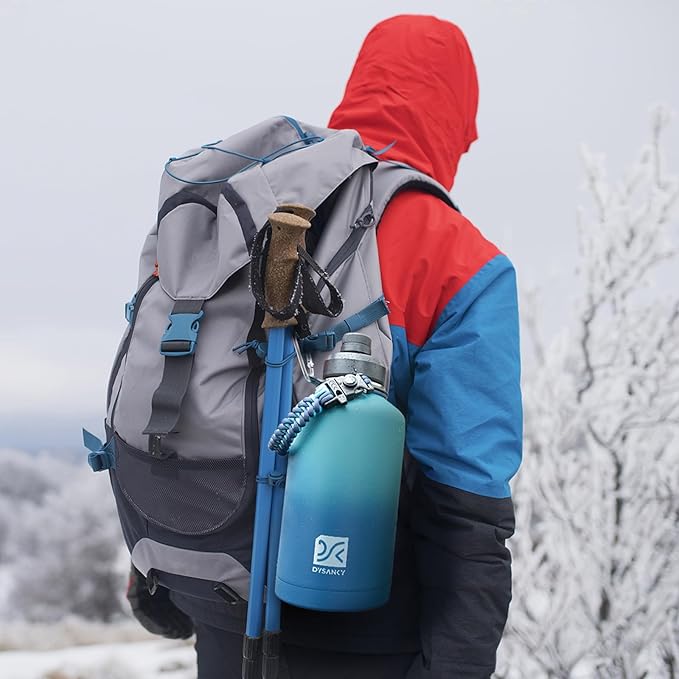 Insulated Water Bottle | Thickened Stainless Steel Vacuum Metal | Portable Sports Half Gallon Large Water Jug for Gym and Hiking with Straw, Carrier Bag, Handle Strap | BPA-Free 64 oz-StrideForce Fitness